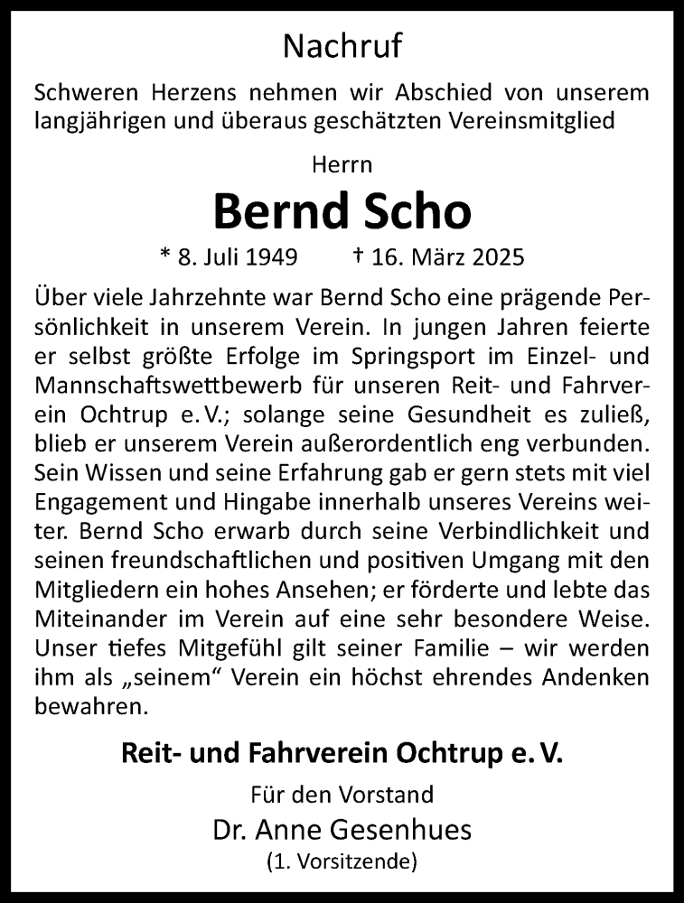 Nachruf Bernd Scho